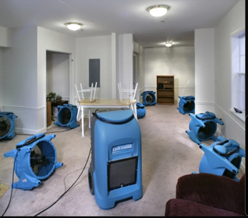 Air movers and dehumidifier setup for Water Damage Restoration in New Britain